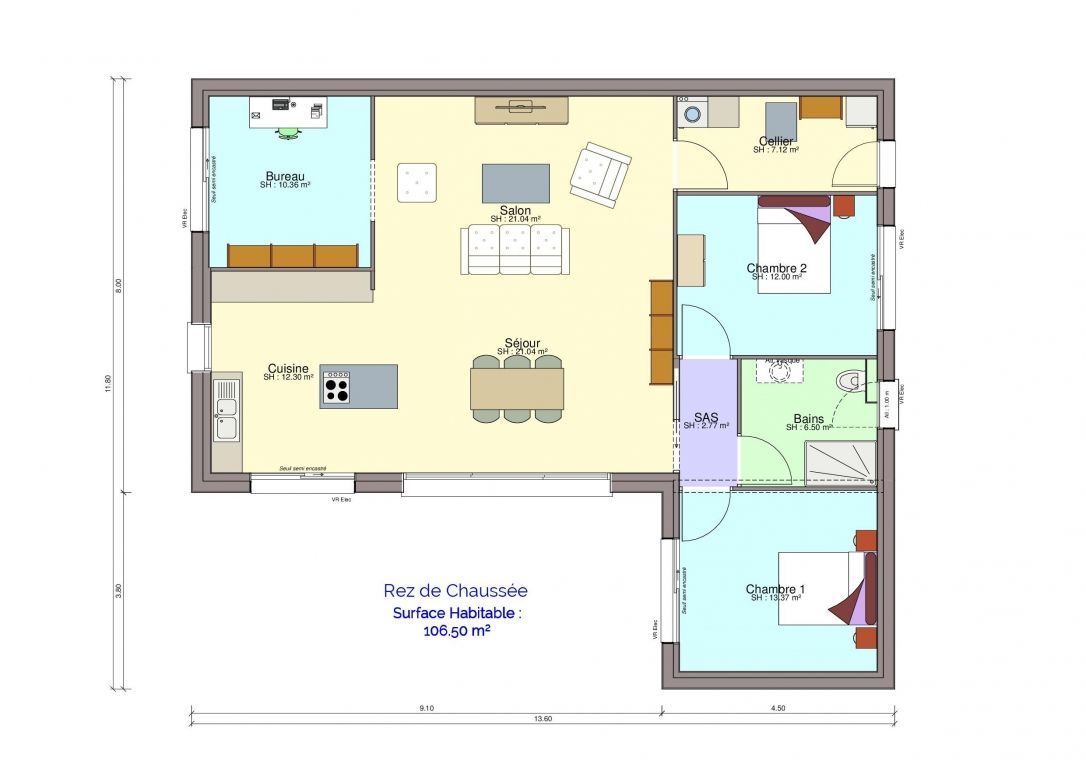 Plan rez-de-chaussée maison arnoult meublé