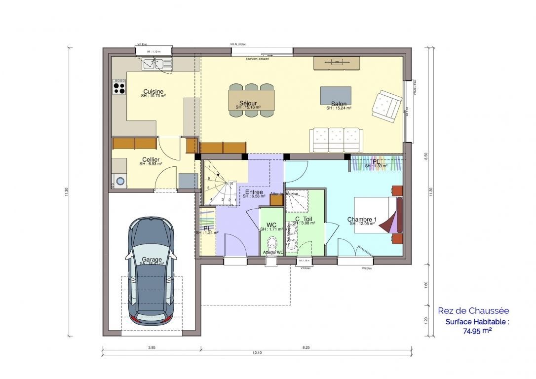 Plan maison Chartrain rez-de-chaussée