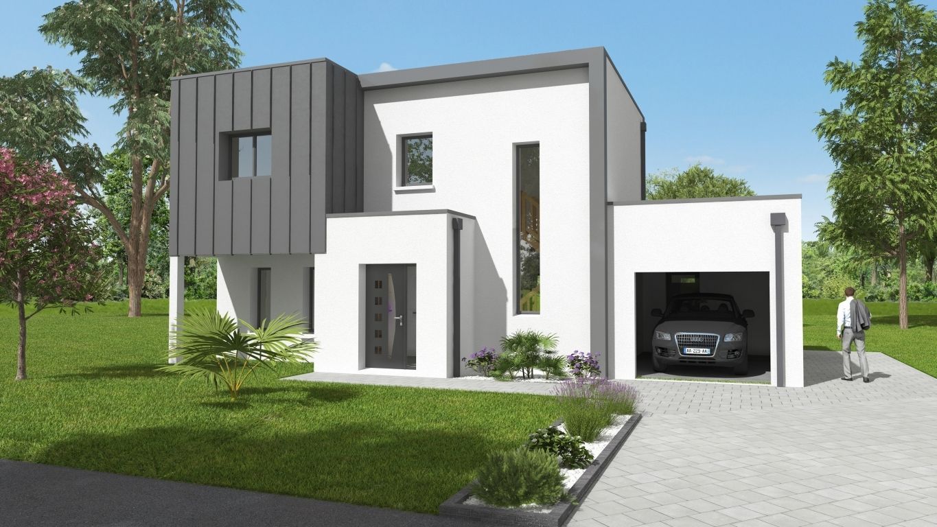 Innovante n°2 Façade avant d'une maison moderne et sur mesure avec garage