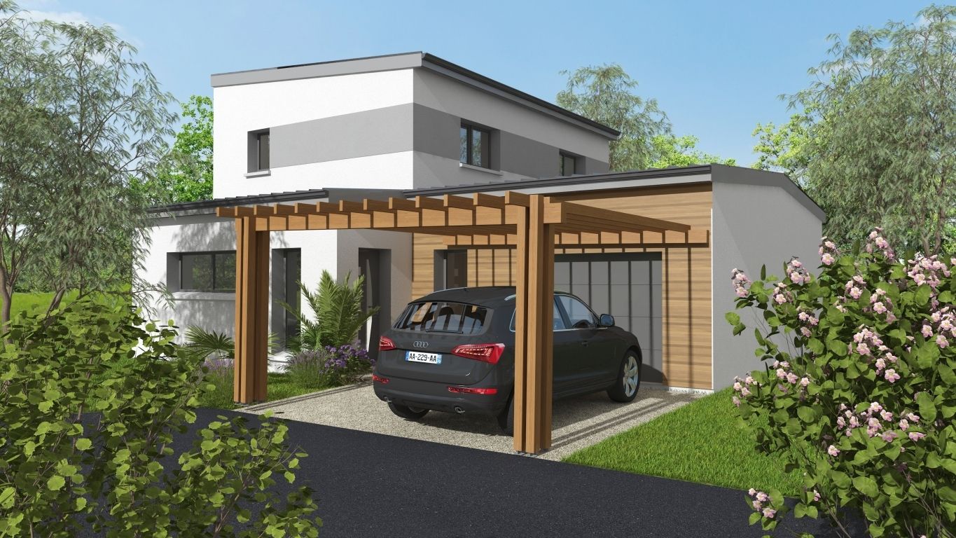 Maison neuve avec préau en bois 1