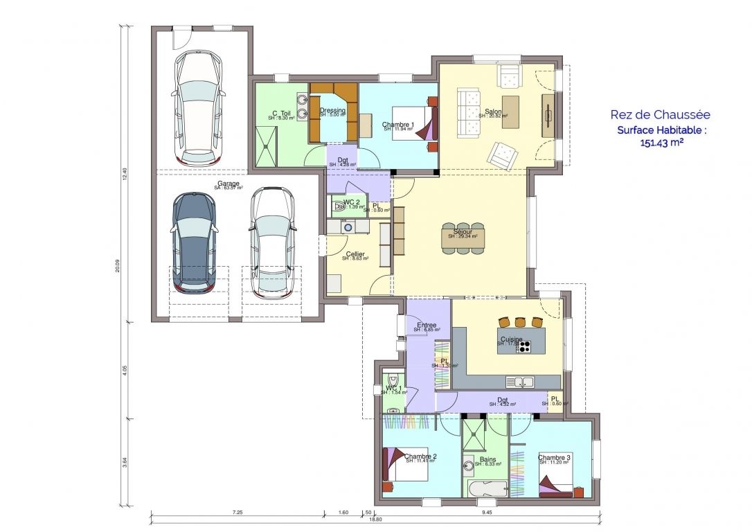Innovante n°4 Plan maison rez-de-chaussée Michel