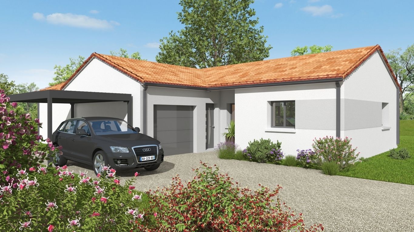 Façade avant d'une maison neuve avec carpark